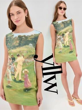 NWT / Yellow The Label Augusta Golf Printed Linen Dress